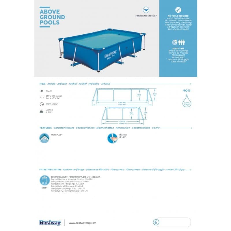 Сглобяем басейн 259 x 170 x 61 см Bestway - Image 5