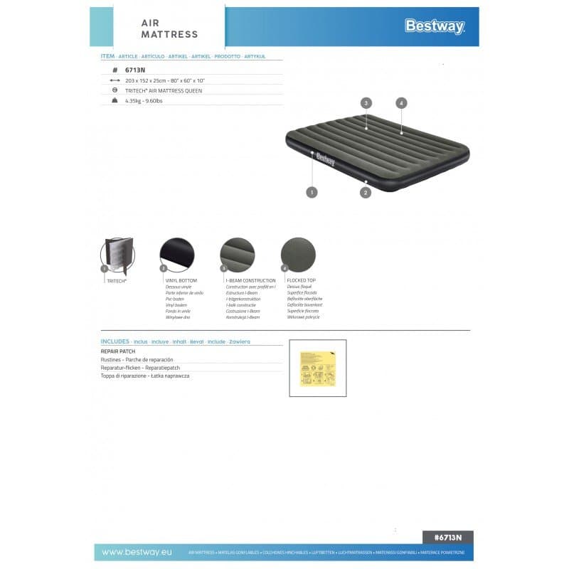 Надуваем матрак 2.03m x 1.52m x 25cm Bestway Tritech Air Mattress Queen - Image 19